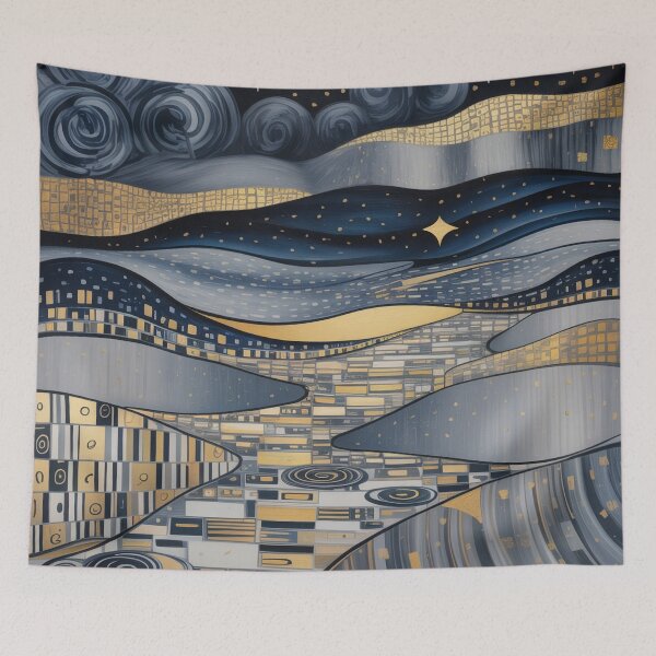 Item preview, Abstract Golden Night Landscape – Klimt-Inspired Modern Art Nouveau Wall Art with Gold Accents designed and sold by Tamas Das.
