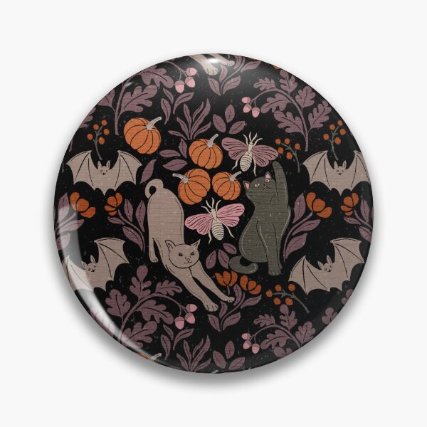 Item preview, Whimsical Halloween Woodland Cats Luna Moths Pumpkin Pattern designed and sold by DColourMuse.