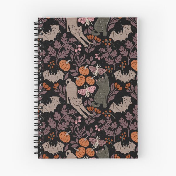 Item preview, Whimsical Halloween Woodland Cats Luna Moths Pumpkin Pattern designed and sold by DColourMuse.