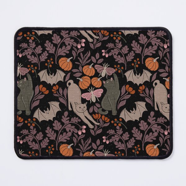 Item preview, Whimsical Halloween Woodland Cats Luna Moths Pumpkin Pattern designed and sold by DColourMuse.
