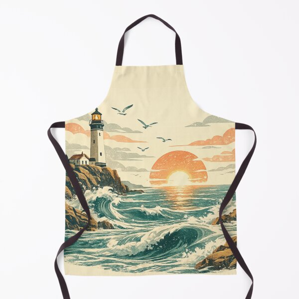 Item preview, Vintage Lighthouse Ocean Sunset Retro Coastal Landscape Illustration designed and sold by irfanshikh.