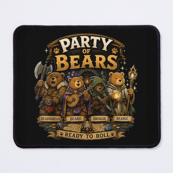Item preview, Funny Dungeons and Dragons Party of Bears Fantasy Tabletop RPG Gaming Graphic designed and sold by River Silva.