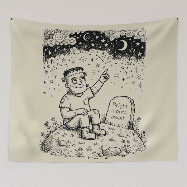 Item preview, Hilltop Star Gaze - Spooky Cute Frankenstein Monster designed and sold by bapupa.