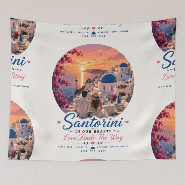 Item preview, Santorini In Our Hearts Love Finds The Way designed and sold by BagFactoryUK.