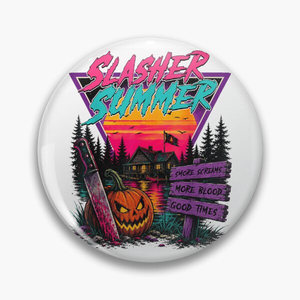 Item preview, Slasher Summer Retro 80s Synthwave Horror Camp Cabin Knife Halloween designed and sold by Taniyah Gomes.