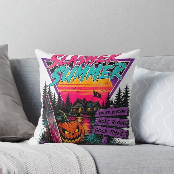 Item preview, Slasher Summer Retro 80s Synthwave Horror Camp Cabin Knife Halloween designed and sold by Taniyah Gomes.