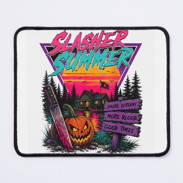 Item preview, Slasher Summer Retro 80s Synthwave Horror Camp Cabin Knife Halloween designed and sold by Taniyah Gomes.