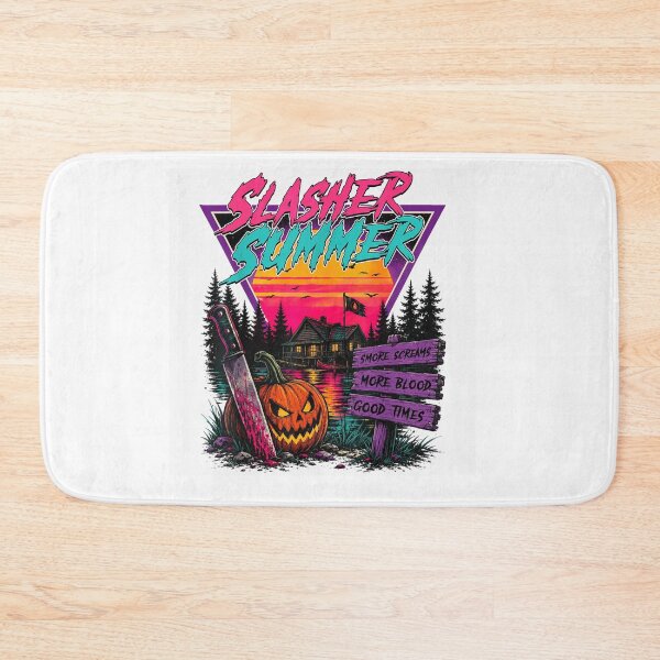 Item preview, Slasher Summer Retro 80s Synthwave Horror Camp Cabin Knife Halloween designed and sold by Taniyah Gomes.