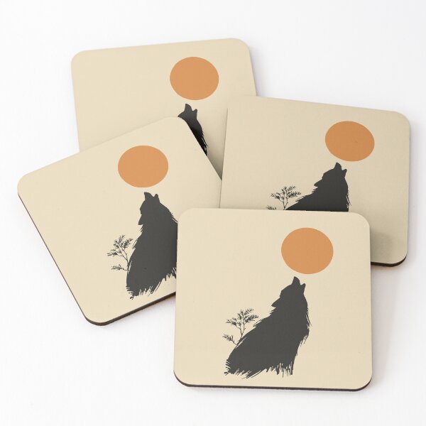 Item preview, Sumi-e Wolf Moon Art | Minimalist Japanese Ink Wash designed and sold by AbderraimArt.
