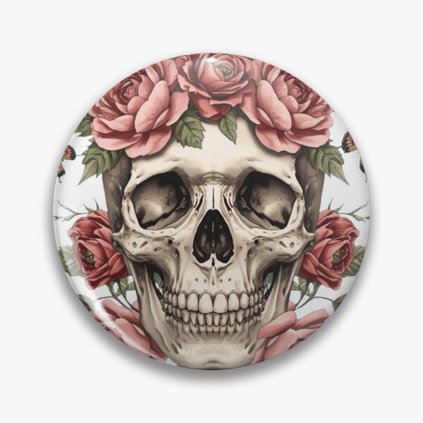 Item preview, Vintage Skull with Pink Roses and Monarch Butterflies designed and sold by redblink store.