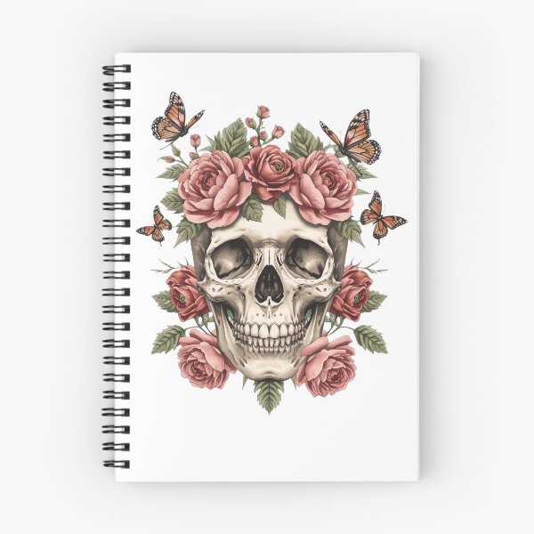Item preview, Vintage Skull with Pink Roses and Monarch Butterflies designed and sold by redblink store.