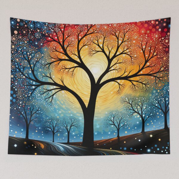 Aperçu de l'œuvre Art pointilliste d'inspiration aborigène - Arbre principal et soleil créée et vendue par GrinGalore.