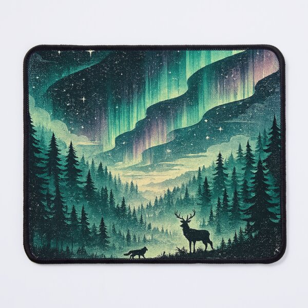 Item preview, Aurora Borealis Deer | Northern Lights Forest Art | Mystical Nature Wildlife designed and sold by irfanshikh.
