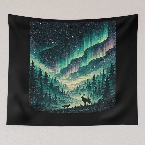 Item preview, Aurora Borealis Deer | Northern Lights Forest Art | Mystical Nature Wildlife designed and sold by irfanshikh.