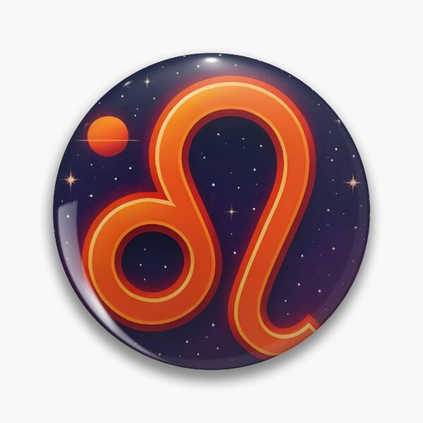 Item preview, Retro Leo Zodiac Sign Neon Orange Galaxy Badge Art designed and sold by Zodiac Celestial Art.