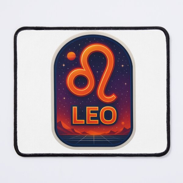 Item preview, Retro Leo Zodiac Sign Neon Orange Galaxy Badge Art designed and sold by Zodiac Celestial Art.