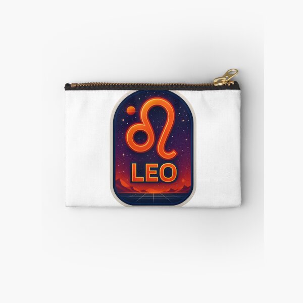 Item preview, Retro Leo Zodiac Sign Neon Orange Galaxy Badge Art designed and sold by Zodiac Celestial Art.