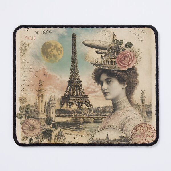 Item preview, Vintage Paris Exposition Universelle 1889 Collage With Eiffel Tower Woman And Retro Postage designed and sold by LisaMise.