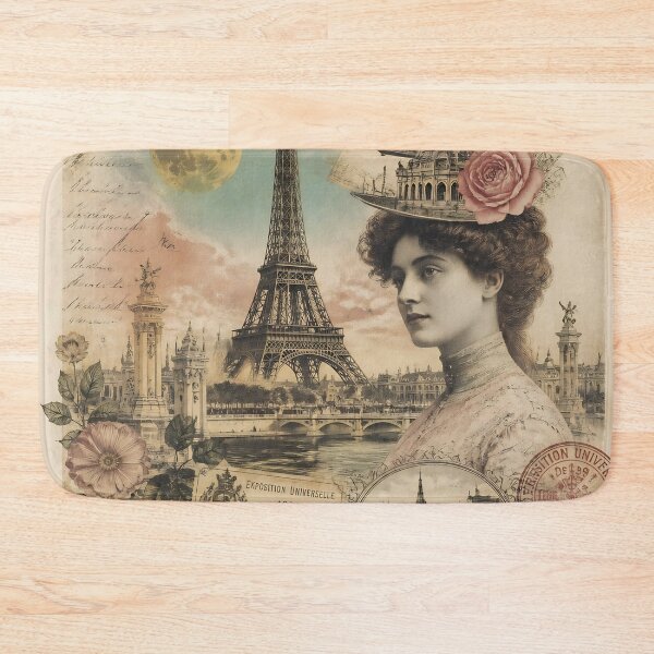 Item preview, Vintage Paris Exposition Universelle 1889 Collage With Eiffel Tower Woman And Retro Postage designed and sold by LisaMise.