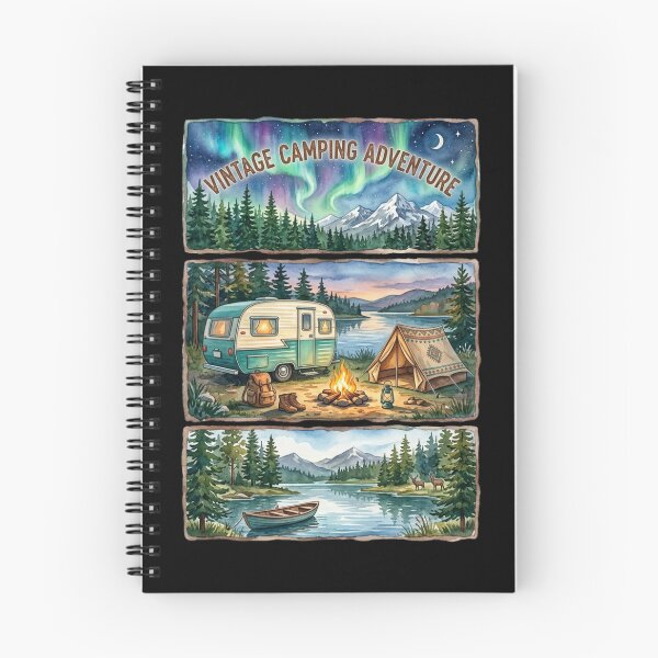 Item preview, Vintage Camping Adventure Watercolor Panels Retro Camper Tent Northern Lights designed and sold by PACS0011.