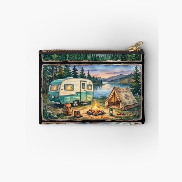 Item preview, Vintage Camping Adventure Watercolor Panels Retro Camper Tent Northern Lights designed and sold by PACS0011.