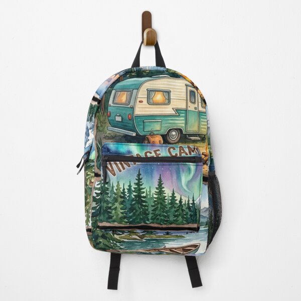 Item preview, Vintage Camping Adventure Watercolor Panels Retro Camper Tent Northern Lights designed and sold by PACS0011.
