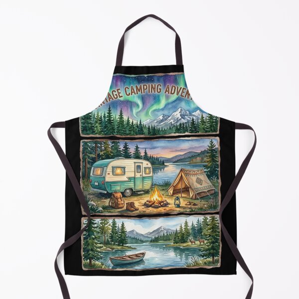 Item preview, Vintage Camping Adventure Watercolor Panels Retro Camper Tent Northern Lights designed and sold by PACS0011.