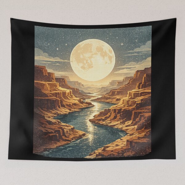 Item preview, Retro Moonlit Canyon Landscape Vintage Nature Poster designed and sold by irfanshikh.