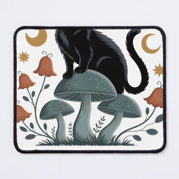 Item preview, Black Cat: Guardian of the Night, Cat on Mushrooms designed and sold by BobaTeeStore.