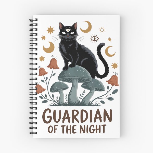 Item preview, Black Cat: Guardian of the Night, Cat on Mushrooms designed and sold by BobaTeeStore.