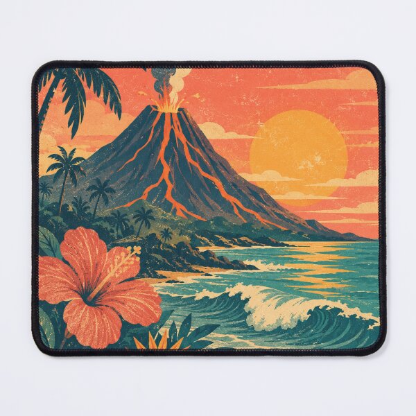 Item preview, Vintage Volcano Sunset | Tropical Island Hibiscus Retro Art designed and sold by irfanshikh.