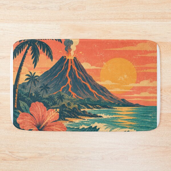 Item preview, Vintage Volcano Sunset | Tropical Island Hibiscus Retro Art designed and sold by irfanshikh.