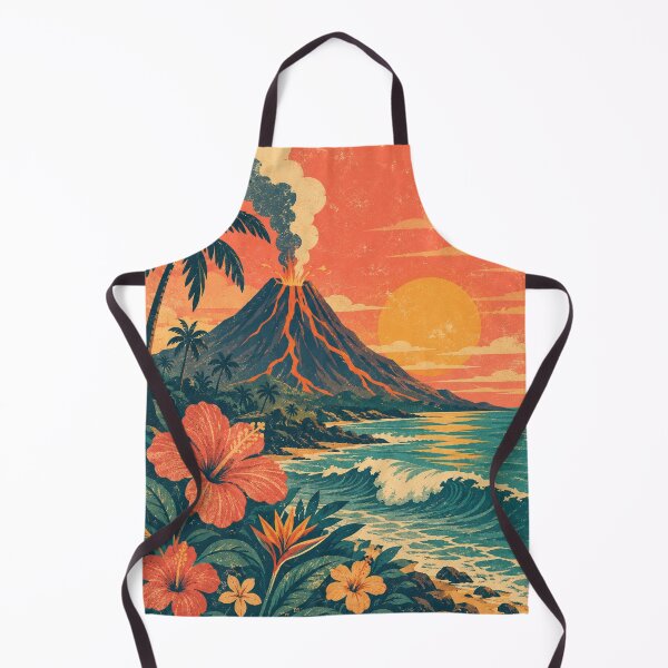 Item preview, Vintage Volcano Sunset | Tropical Island Hibiscus Retro Art designed and sold by irfanshikh.
