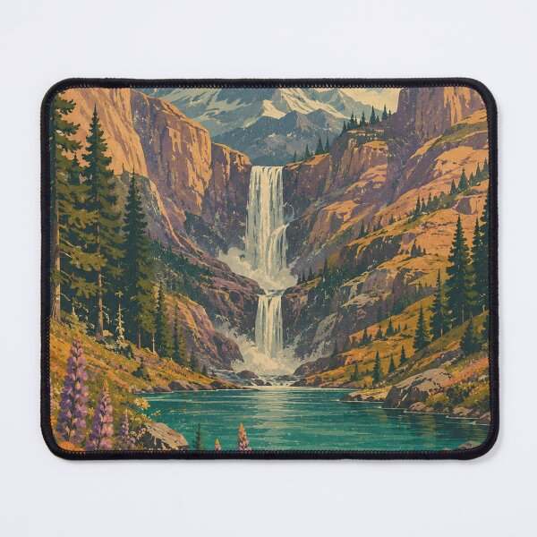 Item preview, Mountain Waterfall Eagle | Vintage National Park Landscape Wildflowers Art designed and sold by irfanshikh.