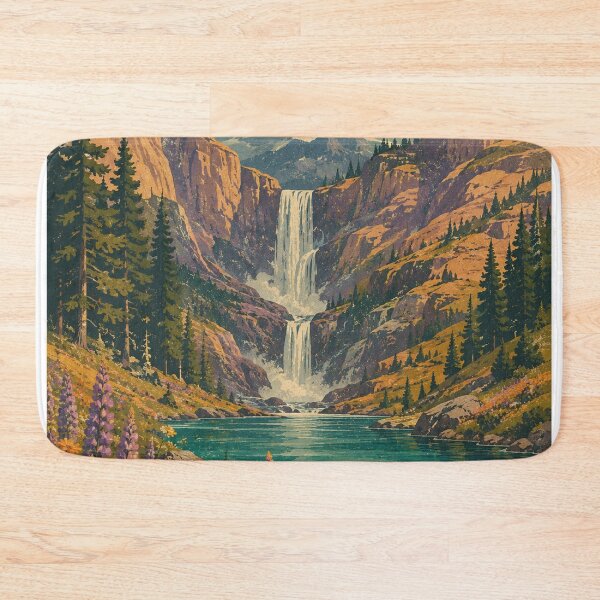 Item preview, Mountain Waterfall Eagle | Vintage National Park Landscape Wildflowers Art designed and sold by irfanshikh.