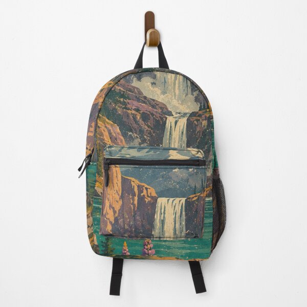 Item preview, Mountain Waterfall Eagle | Vintage National Park Landscape Wildflowers Art designed and sold by irfanshikh.