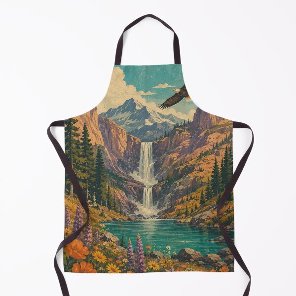 Item preview, Mountain Waterfall Eagle | Vintage National Park Landscape Wildflowers Art designed and sold by irfanshikh.