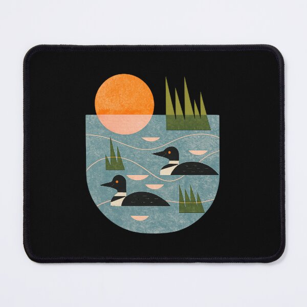 Item preview, Loons on Sunset Lake – Retro Geometric Waterfowl Nature Print designed and sold by StickerHavenn.