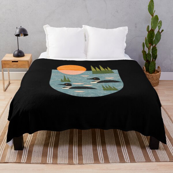 Item preview, Loons on Sunset Lake – Retro Geometric Waterfowl Nature Print designed and sold by StickerHavenn.