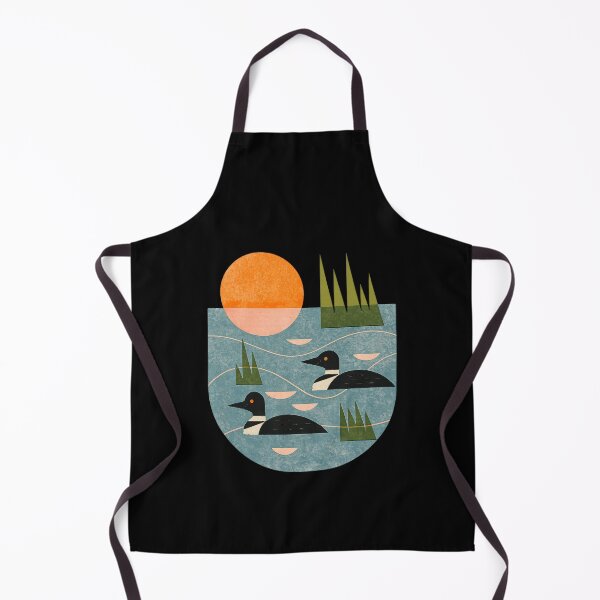 Item preview, Loons on Sunset Lake – Retro Geometric Waterfowl Nature Print designed and sold by StickerHavenn.