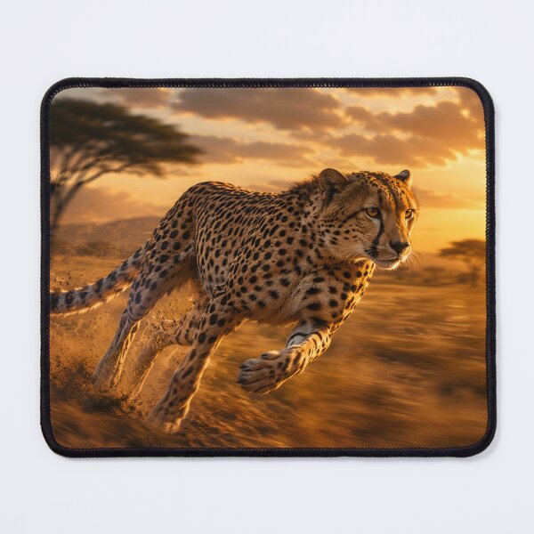 Aperçu de l'œuvre Guépard courant à l'état sauvage au coucher du soleil dans la savane africaine créée et vendue par SavannaCanvas.