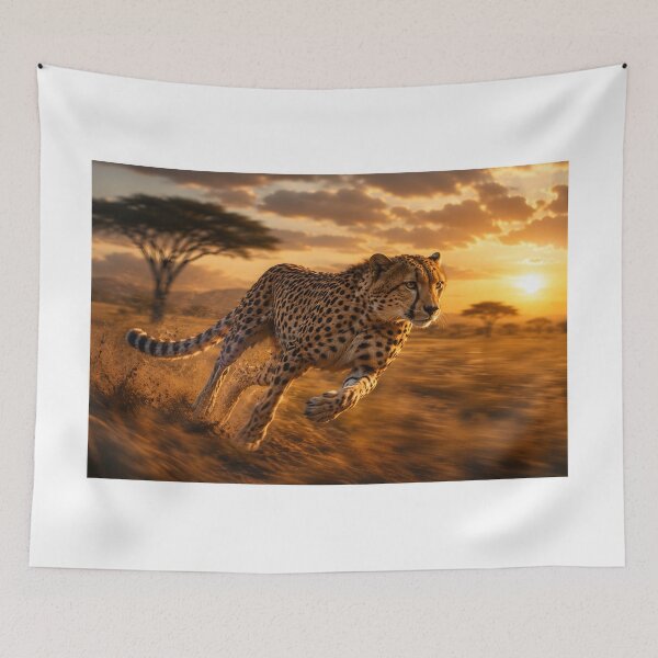 Item preview, Cheetah Running Wild On African Savanna Sunset designed and sold by SavannaCanvas.