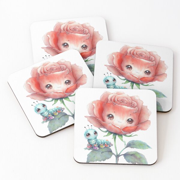 Item preview, Cute Watercolour Rose Face and Caterpillar Companion designed and sold by ArtisticDesignsbyLinda.