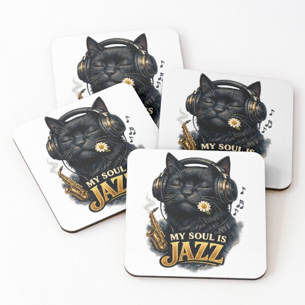 Item preview, My Soul Is Jazz – Black Cat with Headphones Design designed and sold by MarekoraStudio.