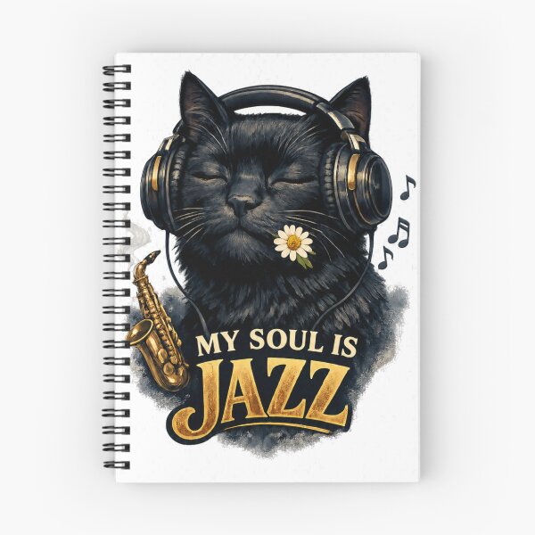 Item preview, My Soul Is Jazz – Black Cat with Headphones Design designed and sold by MarekoraStudio.
