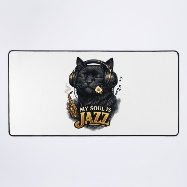 Item preview, My Soul Is Jazz – Black Cat with Headphones Design designed and sold by MarekoraStudio.