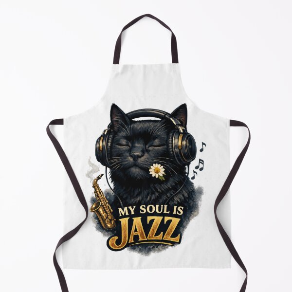 Item preview, My Soul Is Jazz – Black Cat with Headphones Design designed and sold by MarekoraStudio.