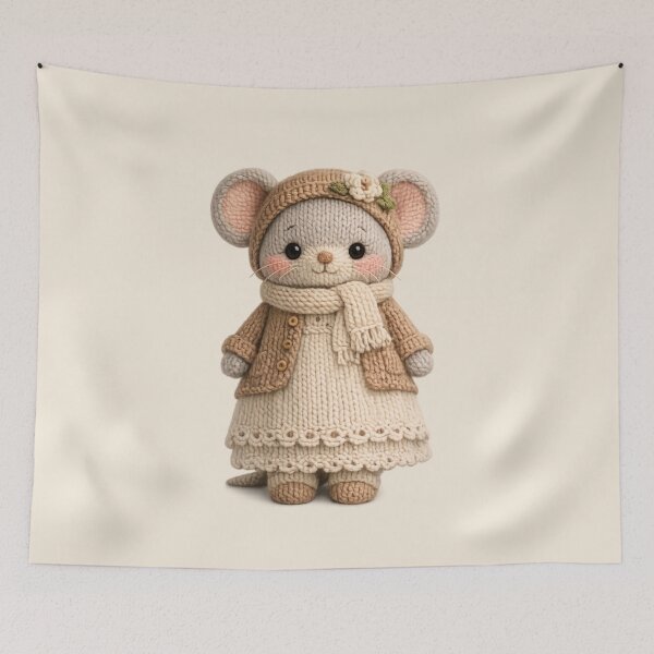 Item preview, Cute Knitted Mouse Plush | Kawaii Handmade Crochet Cottagecore designed and sold by Moons Studio.
