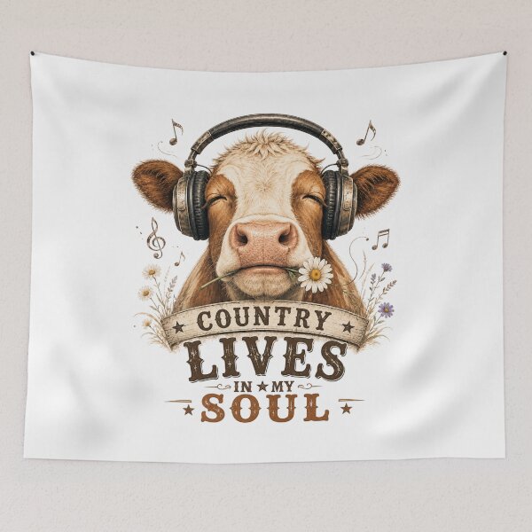 Item preview, Country Lives in My Soul – Cow with Headphones Music Design designed and sold by MarekoraStudio.