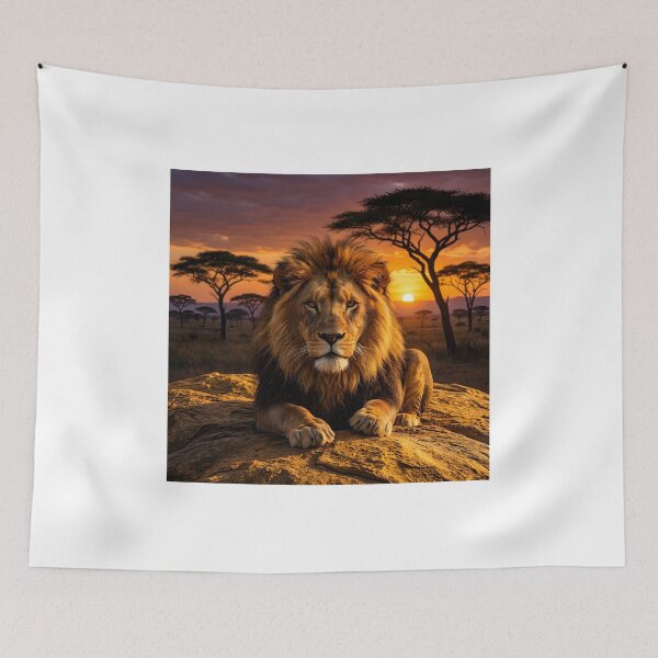 Item preview, Majestic African Lion Resting At Savanna Sunset designed and sold by SavannaCanvas.